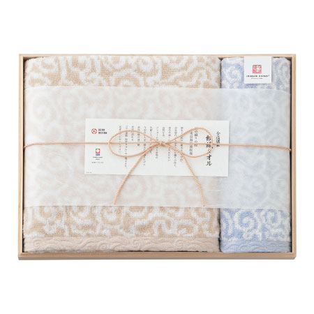今治謹製 木箱入り紋織タオルセットJ（ブルー）